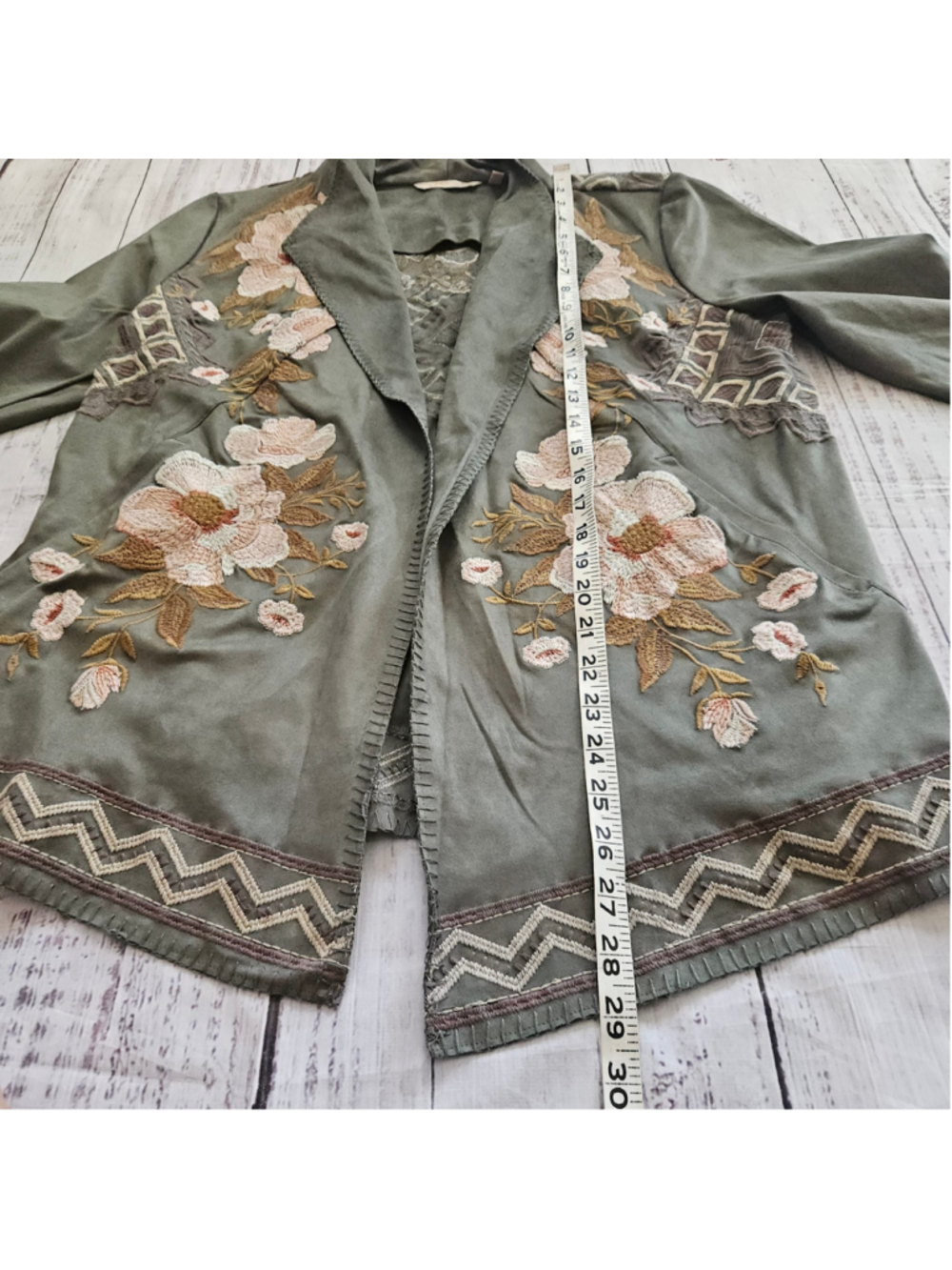 Soft Surroundings Fleur De Faux Suede Embroidered Jacket Flower Boho Medium - Picture 3 of 6